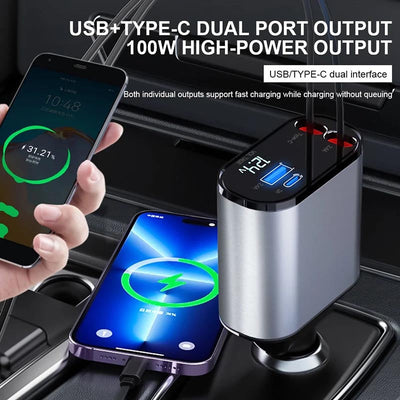 Fast Charge Retractable Car Charger (Fits all vehicles and all phones✨)