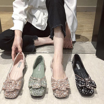 Crystals Pearl Butterfly-knot Women Flats【50%OFF】